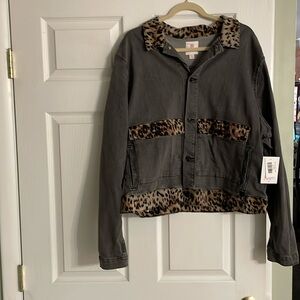 LuLaRoe Cheetah Trim Kenny Denim Jacket